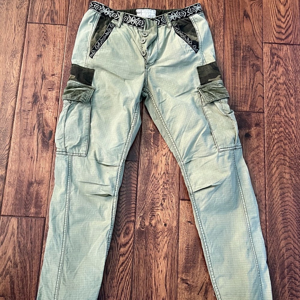 Free People 'Wild Nothing' Mixed Media Trim Embellished Utility Cargo Pants (4)